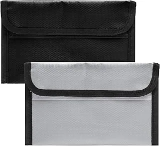 Ognioodporna torba na dokumenty, 2 sztuki, 20 x 12 cm, teczka na dokumenty, teczka na pieniądze, podwójna ochrona z ogniotrwałym zamkiem błyskawicznym i zapięciem na rzepy, bezpieczna na paszporty