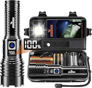 Shadowhawk Latarki LED High Power 1000000 Lumen | Wojskowa latarka 1000M Długi zasięg, 12H Oświetlenie 5000mAh Akumulator Latarka LED, na sytuacje awaryjne/kemping, 5 trybów i wyświetlacz LCD