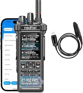 Radiotelefon amatorski Radtel RT-950 PRO z nadajnikiem GPS/APRS, krótkofalówka 10 W o dużym zasięgu, przenośny radiotelefon dwukierunkowy, odbiornik AM/FM/CB/SW/MW/LW, programowanie przez Bluetooth, N