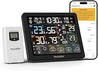 Raddy N80 Stacja pogodowa WiFi z aplikacją na telefon, bezprzewodowy termometr wewnętrzny/zewnętrzny z AI Life Assistant, 8-calowy wyświetlacz, PM2.5/AQI, indeks UV, prognoza pogody