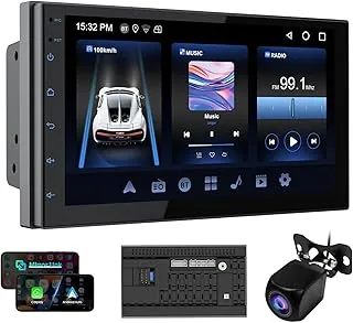 Haudio 2 Din Radio Samochodowe z CarPlay i Android Auto, 7Calowy Ekran z GPS, Sterowanie Głosowe,SWC/FM/AM/RDS, 25 Zestawów UI do Wszystkich Samochodów, z Kamerą Cofania 2+64G(Modernizacja Procesora)