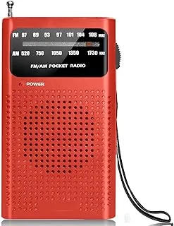 przenośne radio awaryjne - czerwone - AM/FM - zasilanie bateryjne - gniazdo słuchawkowe - przenośne radio - radio światowe - zestaw awaryjny - radio kieszonkowe - na katastrofy - małe - radio
