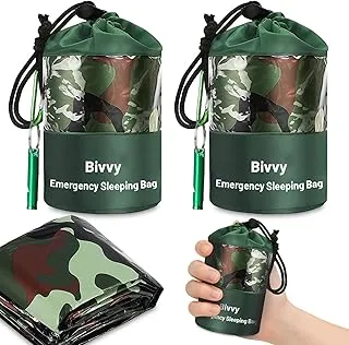 flintronic 2 x śpiwór survivalowy, koc survivalowy, wielokrotnego użytku, śpiwór awaryjny z gwizdkiem i karabińczykiem, lekki, wodoodporny, na wędrówki, namiot, kemping, kamuflaż