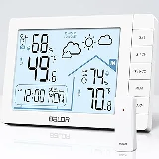 VIVILINEN Radiowa stacja pogodowa z czujnikiem zewnętrznym, temperatura wewnętrzna i zewnętrzna, wilgotność powietrza z prognozą pogody, termometr zewnętrzny, higrometr