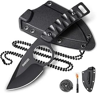 Omesio Neck Knife — kompaktowe ostrze zewnętrzne 5 cm, stal nierdzewna 8cr13mov, nóż EDC z osłoną Kydex, uchwyt PP, w zestawie sznurek i gwizdek - idealny na kemping i wędrówki