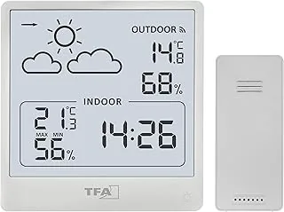 TFA Dostmann 35.1176.02 radiowa stacja pogodowa do użytku wewnątrz i na zewnątrz, z czujnikiem zewnętrznym, temperatura i wilgotność powietrza, prognoza pogody z ciśnieniem powietrza i symbolami