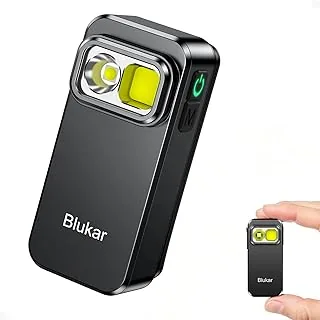 Blukar Latarka LED Ładowane, Superjasna Mini Latarka EDC z Klipsem, 3 źródła światła, 5 Trybów, Trwała, Eodoodporna, Kompaktowa w Sytuacjach Awaryjnych, na Kempingu, Podczas Pieszych Wędrówek