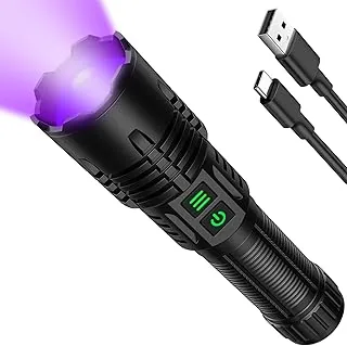Latarka LED z UV 395nm 2w1, Doładowywana, Ekstremalnie Jasna, Długa żywotność baterii, wodoodporna, z zoomem, 6 trybów światła ultrafioletowego/czarnego do outdooru, wykrywania moczu zwierząt