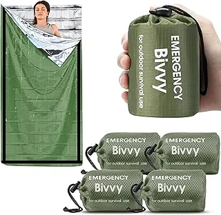 Deecam 4-częściowy śpiwór awaryjny, koc survivalowy wielokrotnego użytku, koc do izolacji termicznej pierwszej pomocy na zewnątrz kemping piesze wycieczki podróżowanie（zielony）