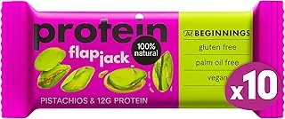 The BEGINNINGS Protein Flapjack Pistacja – 10 x 60 g (600 g) – bezglutenowy, wegański baton musli proteinowy owsiany