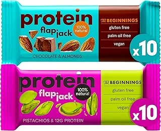 The BEGINNINGS Protein Flapjack Mixbox – 2 smaki x 10 batonów, 20 x 60 g (1,2 kg) – bezglutenowy, wegański baton musli proteinowy owsiany