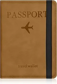 Etui na paszport, uchwyt na paszport z blokadą RFID, PU skórzany uchwyt na dokumenty podróży wodoodporny odporny na zużycie do paszportów kart kredytowych etui na dowód osobisty, Żółto-brązowy