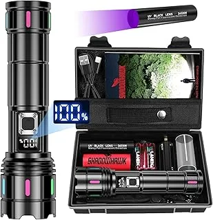 Shadowhawk Latarka LED, ładowalna, 50 0000 lumenów, bardzo jasna, taktyczna latarka 12 h, z akumulatorem 5000 mAh, IP67 USB C+A, lampa błyskowa do aktywności na świeżym powietrzu, na kemping, wędrówki