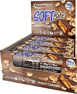 IronMaxx SoftBite Baton Proteinowy 12 x 50 g – Peanut Caramel | Miękka Konsystencja | Wysoka Zawartość Białka i Błonnika | Bez Dodatku Cukru | Idealny w Podróży