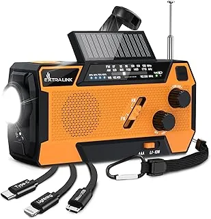 Extralink Awaryjne Radio na Korbkę z Panelem Solarnym - 3 Wbudowane Kable do Ładowania, Powerbank 4000mAh - Radio FM/AM, Latarka LED i Lampka do czytania, alarm SOS – Blackout, Camping, Outdoor