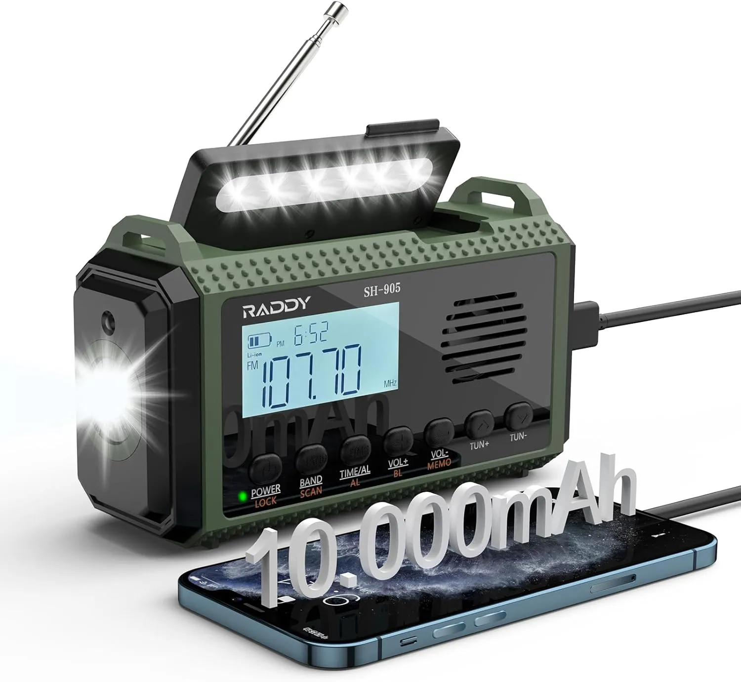 Raddy SH-905 Radio Awaryjne Solarne 10000mAh